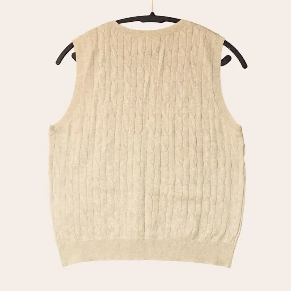 J. Crew Light Khaki Cable sweater shell 100% Cotton Size L NWT